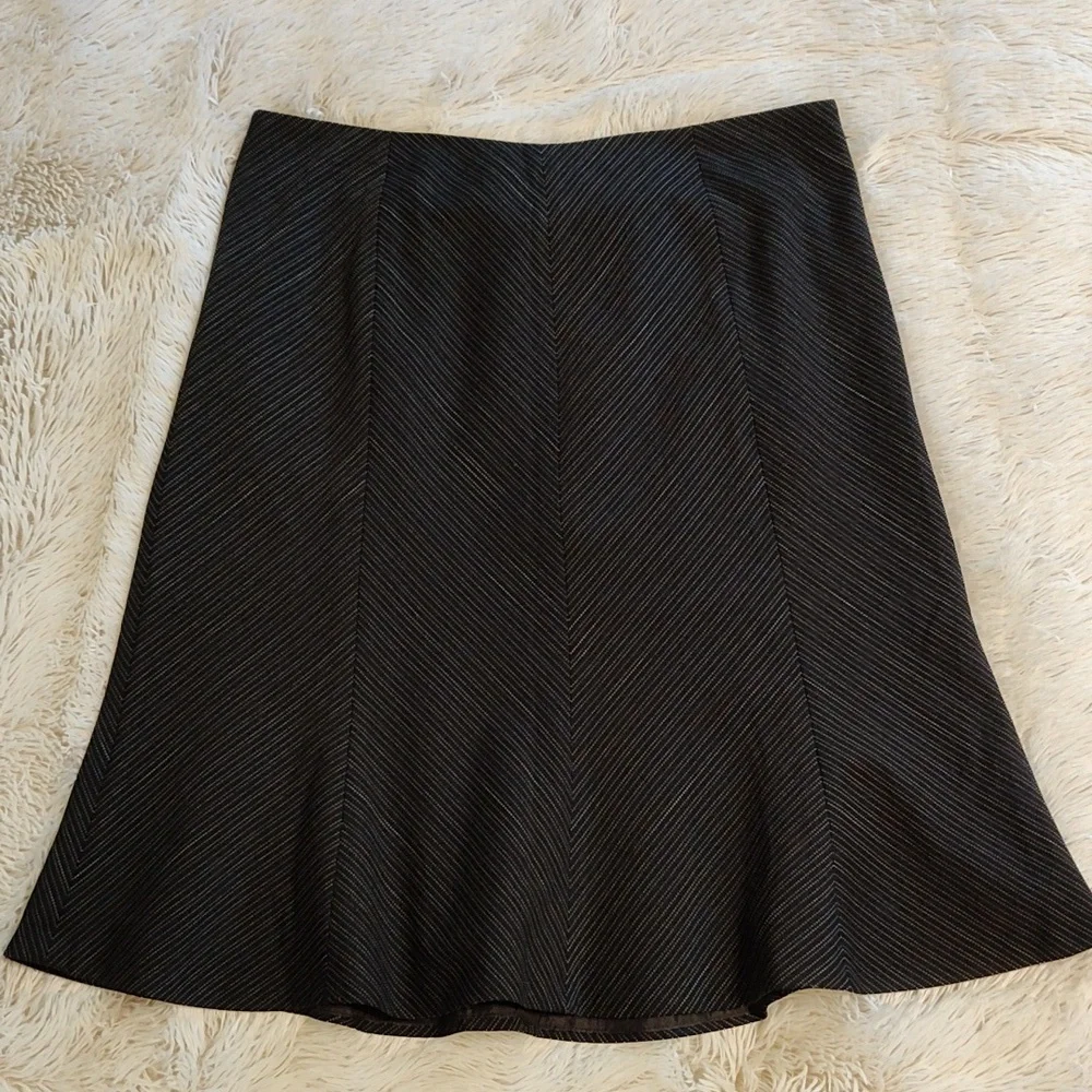 Josephine Chaus Flared A-Line Skirt Black White Pinstripe Careerwear Lined 14
